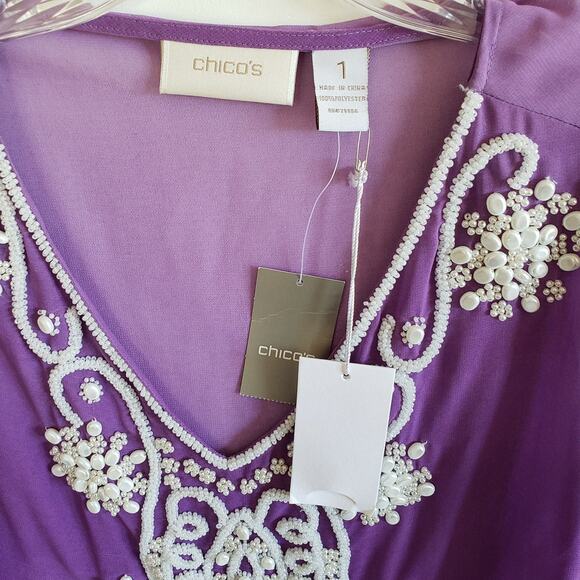 NWT Chico's Purple Beaded Tunic - Picture 5 of 9
